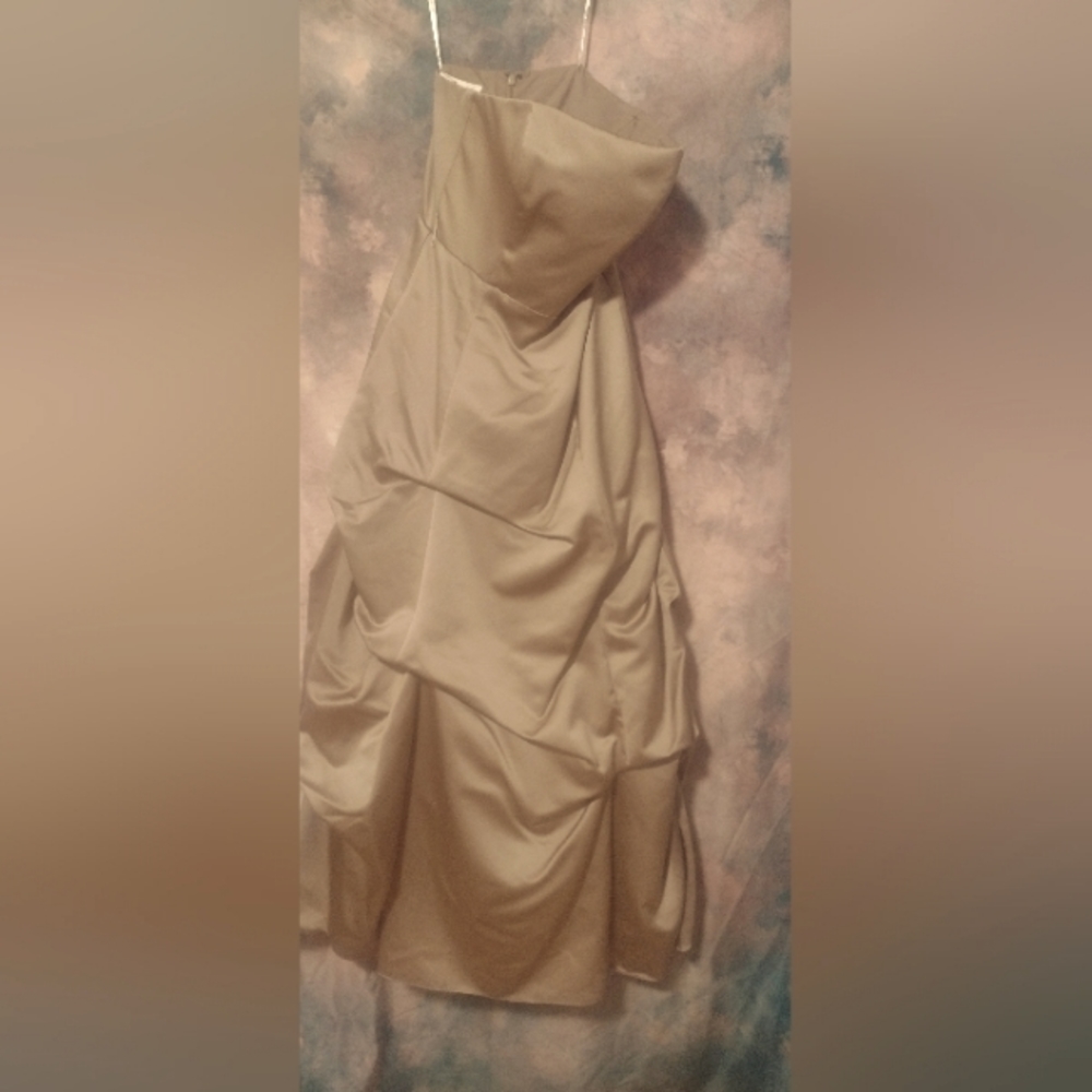 Bronze, strapless, satin Ball gown